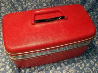 Vintage Samsonite Hot Pink/ Red Retro Train Case / Cosmetics Case