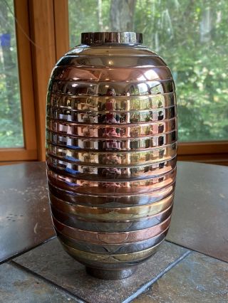 Vintage Brass & Copper Coil Vase Made In India Large Mcm Metal Vase 10”