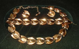 Vtg Renoir Copper Necklace Bracelet Earrings Set Tulip Flower