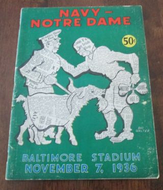 Notre Dame Vs Navy Football Program Game Played On 11/7/1936