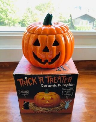 Vintage Trick R Treater Handcrafted Ceramic Pumpkin
