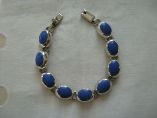 Vintage Mexican Taxco Sterling Silver Blue Stone Heavy Nine Link Bracelet