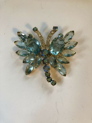 Vintage Estate Signed Jewels Blue/aurora Butterfly Brooch/pin