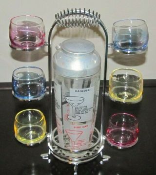 Vintage Glass Cocktail Shaker Mixer Drink Recipes Martini Manhattan Side Car