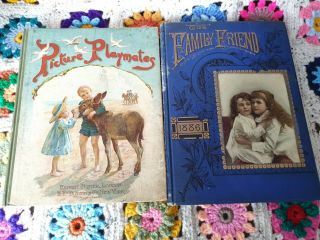2 Rare Late 1800s Books Ernest Nister - Picture Playmates 1055 & Family Friend