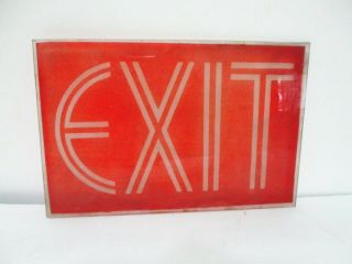 Vintage Reverse Painted Etched Glass Exit Sign 12 " X 8 " Red Clear