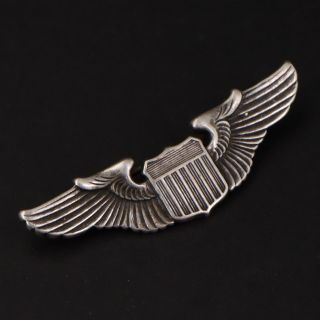 Vtg Sterling Silver - Wwii Military Shield Pilot Wings Brooch Pin - 7.  5g