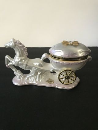 Vintage Italy Berger Ceramic Horse Carriage Trinket Box Jeweled Lid