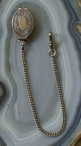 Vintage Art Deco Sterling Silver Belt Loop Pocket Watch Fob Chain,  Marsh