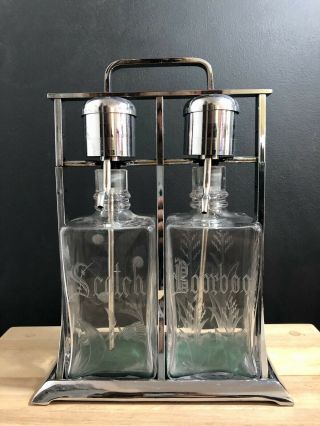 Vintage Mid Century Chrome Etched Glass Continental Say - When Liquor Dispenser