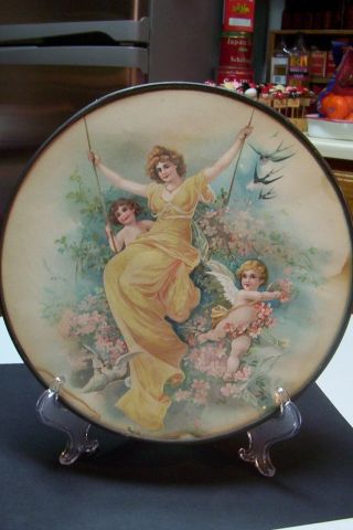 Vintage Flue Cover Lady On Swing With Cherubs 9 1/2 " Diameter Chain
