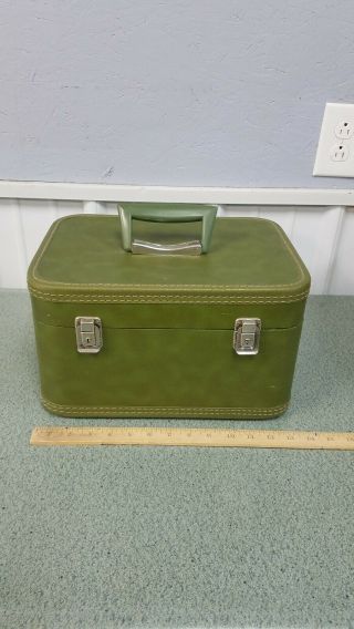 Vintage Luggage Green Hard Shell Makeup Case With Mirror