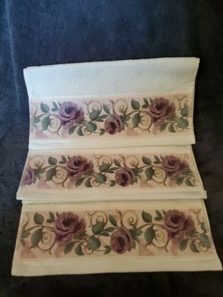 3 Croscill Chambord Amethyst Roses Purple Lovely Wash Cloths Un - Vintage