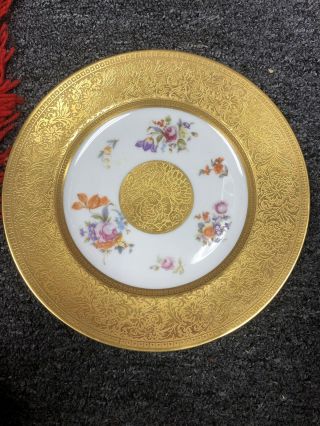 2 Vintage Gold Czechoslovakia Hand Painted Floral Dinner Plates