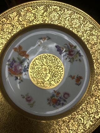 2 Vintage Gold Czechoslovakia Hand Painted Floral Dinner Plates 2