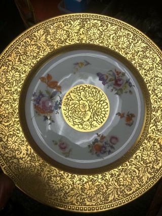 2 Vintage Gold Czechoslovakia Hand Painted Floral Dinner Plates 3