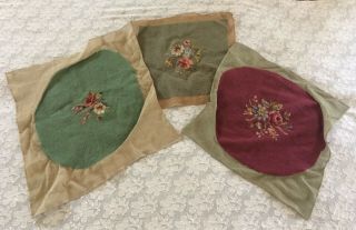 3 Vintage Needlepoint Chair Seat Covers - Floral Centers