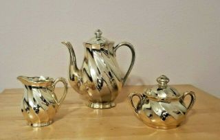 Vintage Gold Swirl Tea Set Ceramic/porcelain Japan Tea Pot Sugar Creamer