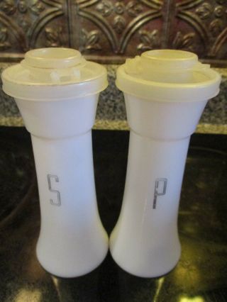Vintage White Tupperware Hourglass 6 " Salt & Pepper Shakers