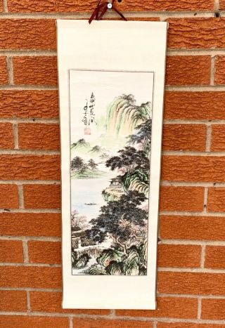 Vintage Chinese Wall Hanging Scroll Oriental Art Picture 27.  5 Ins Long
