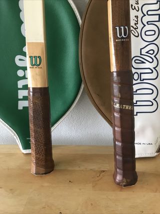 2 Wilson Vintage Wood Tennis Rackets Jimmy Conners 4 5/8” & Chris Evert 4 1/4 L 3