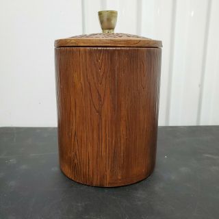 Vintage Treasure Craft California Pottery Apple Wood Barrel Cookie Jar Canister 3