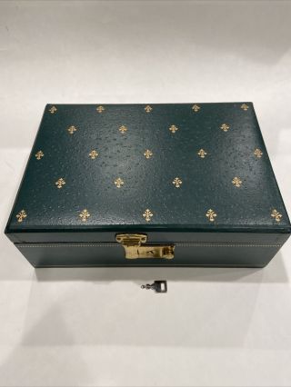 Vintage 1950s Mele Jewelry Box Green With Lock And Key