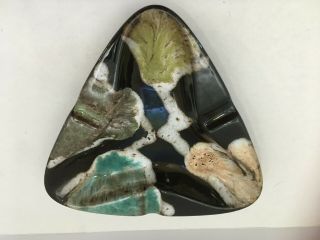 Vintage Mid - Century Ceramic Of Teal/green/tan Ashtray