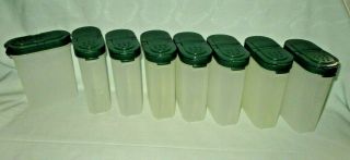 8 Vintage Tupperware Module Mates Spice Containers W/ Hunter Green Lids 1846
