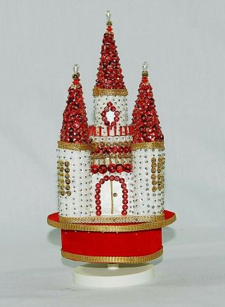 Leewards Musical Christmas Castle Palace Vtg Sequin Bead Decoration Completed