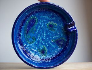 Vintage Italian Pottery Bitossi Aldo Londi Handmade Ashtray Turquoise Blue Glaze