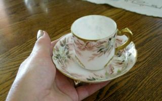 Vintage H&co.  L Haviland Limoges France Miniature Floral Tea Cup & Saucer