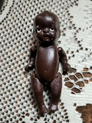 Vintage Antique Black Americana Bisque Ceramic Jointed 4 " Doll