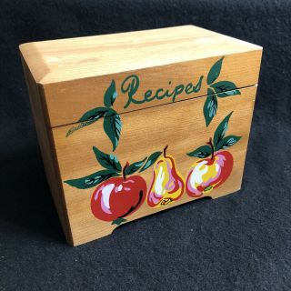 Vintage Wooden Country Kitchen Recipe Box Hand Painted Nevco Japan Cards Recipes