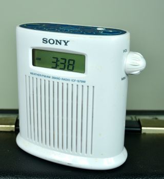 Sony Icf - S79w Shower Fm/am Weather 3 Band White Radio Vintage