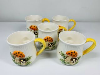 5 Merry Mushroom Coffee Cups Mugs Japan Sears Vintage 1978 Ceramic