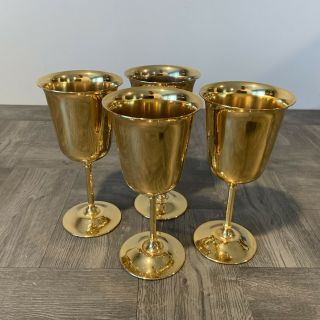 Vintage Brass Wine Glasses Goblets Set Of 4 Wmf Brass Usa Mcm Great Look