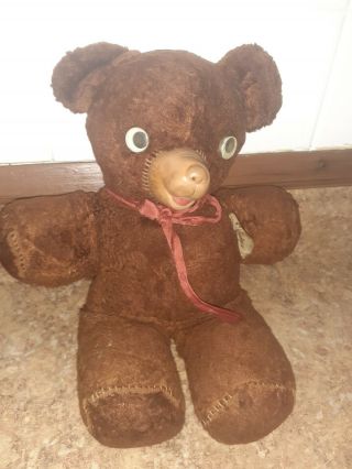 Vintage Gund Teddy Bear Rubber Snout Well Loved 11 " Tall Brown Fur