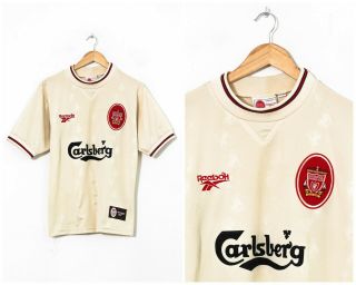 90s Vintage Mens Reebok Liverpool Football Jersey Shirt Beige Size S