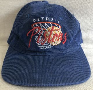 Rare Vtg 80s Detroit Pistons Corduroy Snapback Hat Bad Boys Jersey