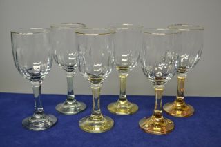Vintage Wine Glasses Ribbed Design Iridescent Color Stems Set Of 6