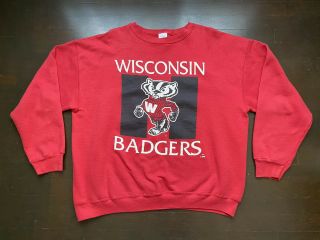 Vintage University Of Wisconsin Badgers Red Artex Sweatshirt Mens Xl 80s Usa