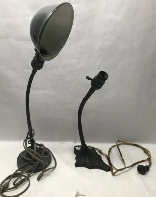 2 Vintage Leviton Lamps Gooseneck Cast Itin Desk Lamp Art Deco Work