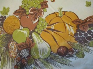 Vtg.  Fall Harvest Pumpkin California Hand Prints Tablecloth 60 " X 85 "