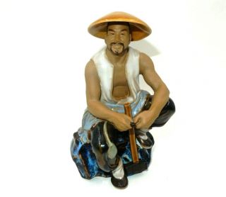 Vintage Shiwan Chinese Mudman Pottery Workman With Hammer Figurine Statue