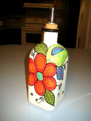 Vintage Ceramic Del Rio Salado Hand Painted Oil Dispenser Flower Made In Spain