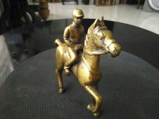 Vintage Brass Sculpture Of Jockey On Horse Figurine Statue