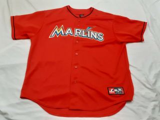 Majestic Florida Miami Marlins Mlb Baseball Orange Sewn Jersey Men 