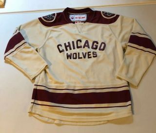 Vintage Rare Ccm Chicago Wolves Hockey Jersey Size Youth L/xl Signature On Back