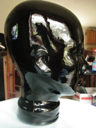 Vintage Ebony Black Glass Mannequin Head Bust Display Wig Glasses Hat